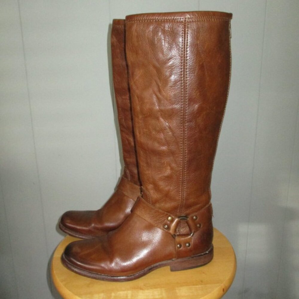 FRYE Brown Tall Zip Leather Boots